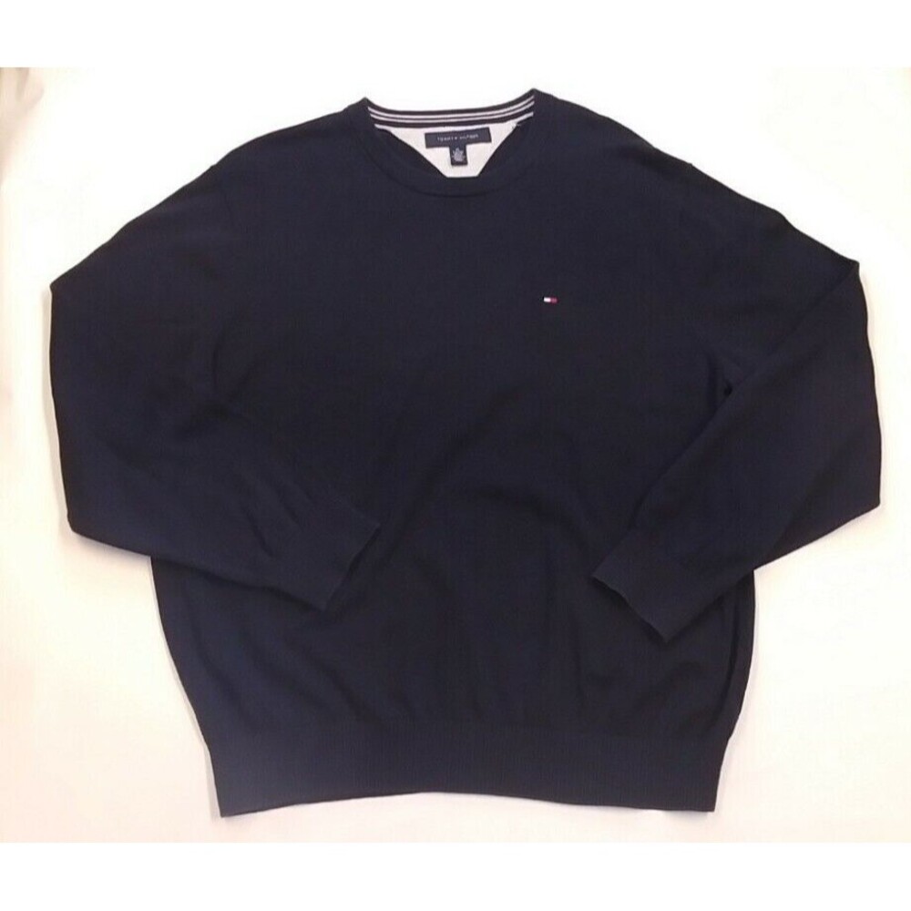 Tommy Hilfiger Cotton Sweater Crew Neck Navy Blue Logo Pullover Mens Size XL